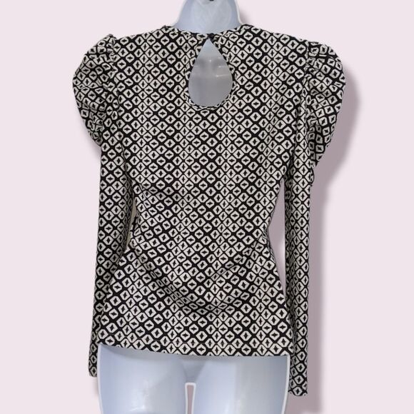 grace Karin Geometric Print Puffs Sleeve Top Size S - Picture 5 of 7